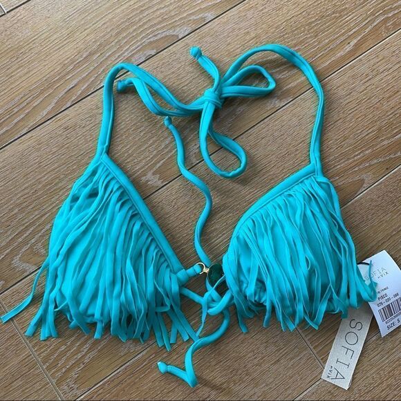 SOFIA By Vix-Teal Fringe Top and Side Tie Bottoms Bikini (Size:Small) - Picture 6 of 15